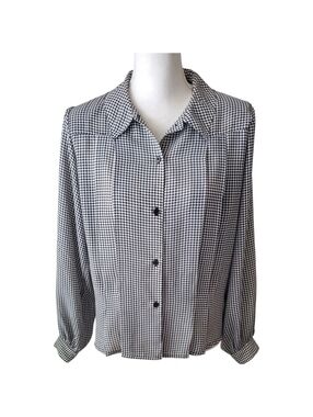 Worthington Black And White Houndstooth Button Front Blouse Long Sleeve Size 10P